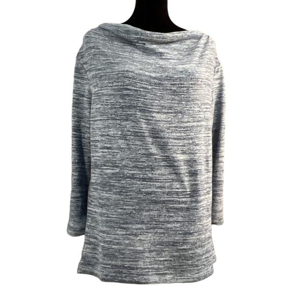 Heathered Split Back Knit Top Cowl Neck 3/4 Sleeve Blue Gray - Picture 1 of 16